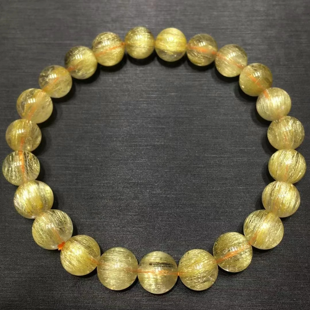 

Natural Gold Rutilated Quartz Clear Round Beads Bracelet Women 8mm Fashion Big Size Bead Wealthy Stone AAAAAAA