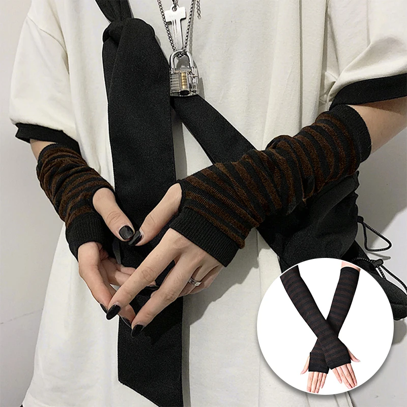 New Fashion Striped Long Arm Fingerless Gloves Cotton Soft Warmer Gloves Women Outdoor Sports Arm Sleeves Elbow Mittens Gifts