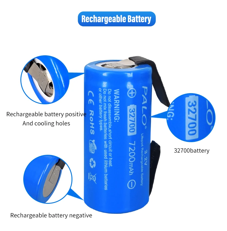 PALO Neue 32700 LiFePO4-Batterie 7200mAh 3,2V 32700 35A Dauerentladung Maximal 55A Hochleistungs-LiFePO4-Batterie + Nickelbleche – Detail 3