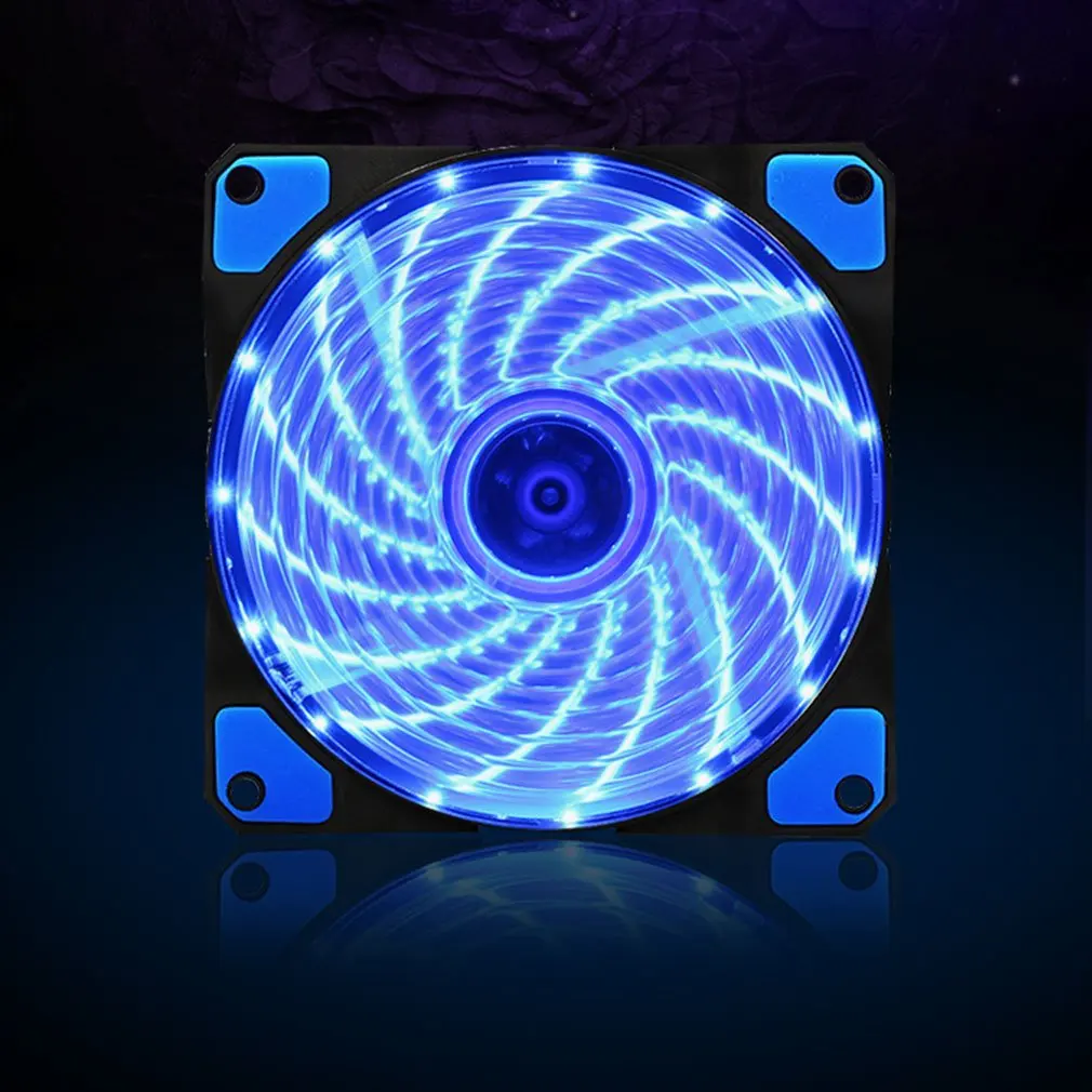 120mm LED PC Computer Fan Ultra Silent 15 LEDs Case Fan Cooler Cooling With Rubber Quiet Molex Connector 12CM Fan 12VDC 3P& 4pin