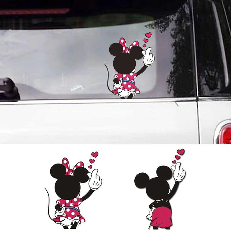 Hand Heart Disney Cartoon Mickey Mouse Car Stickers Minnie Mouse Styling Auto Window Waterproof Decals Windshield Decoration