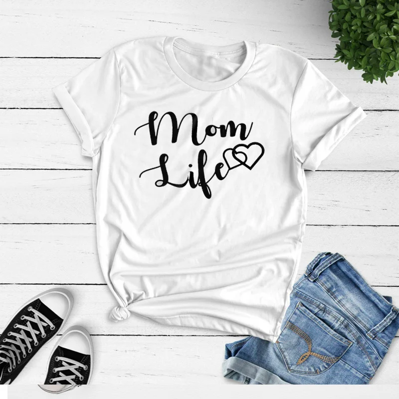 

Camiseta Mujer Tops Tee Mom Life Heart T Shirt Women Summer Cotton Casual Mama Bear Hipster T-Shirt