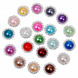 Fashion 20 color Round Pearl Flatback 15mm Rhinestones DIY Hair Interspersed Button Shiny Wedding Accessories