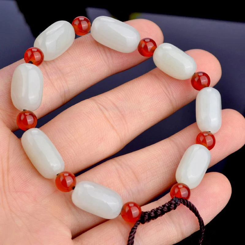 Admirable He Tian Jade Bead Bangle with carnelian bracelet Amulet ornament Talisman