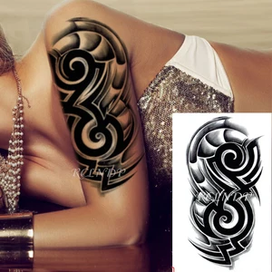 Waterproof Temporary Tattoo Sticker Totem Black Circle Pattern Fake Tatoo Flash Tatto Arm Back Leg Body Art for Girl Women Men