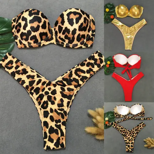 New Fashion Women Leopard Padded Bra Bikini Set Swimsuit Ladies Bandage Push-up Triangle Swimwear Two-Piece Suits Summer New