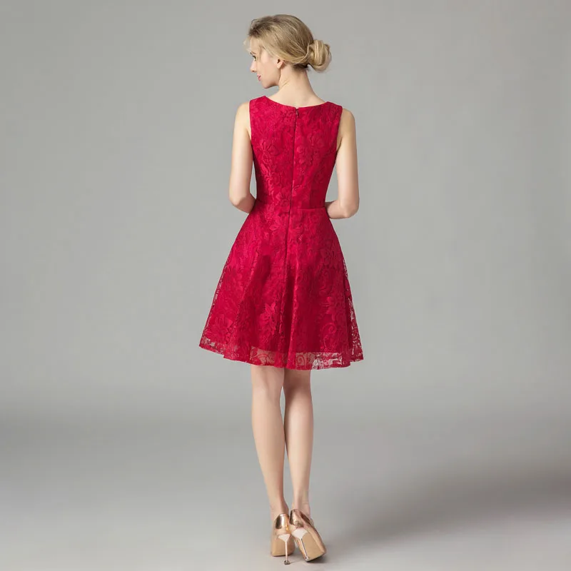 Red Cocktail Party Dress Elegant Lace Dancing Dress Short Prom Dress Sexy Cut Out Dress WS-7553