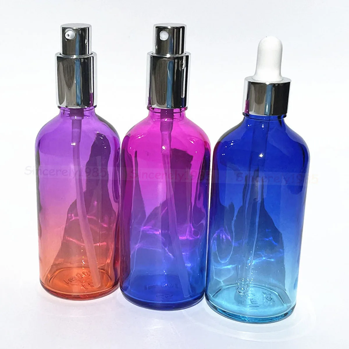 1X 100ml Gradient Color glass bottle with Silver Perfume Sprayers, Essential Oil Glass Droppers, Serum Cream Pump