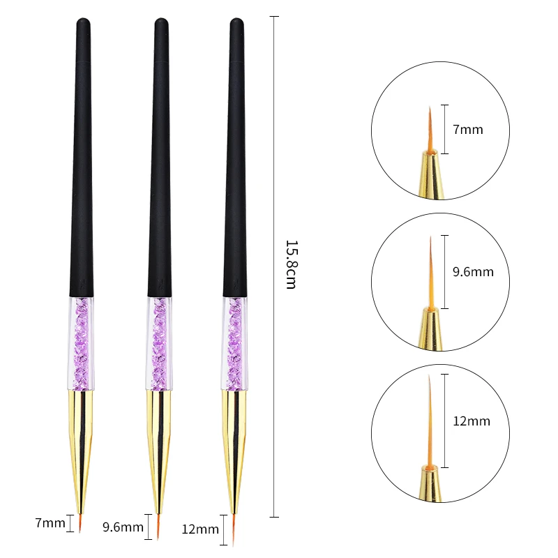 3Pcs Nail Art Stripe Liner Brush Set strass maniglia disegno linee di pittura griglia Nail Pen per unghie fai da te Design Manicure Brush