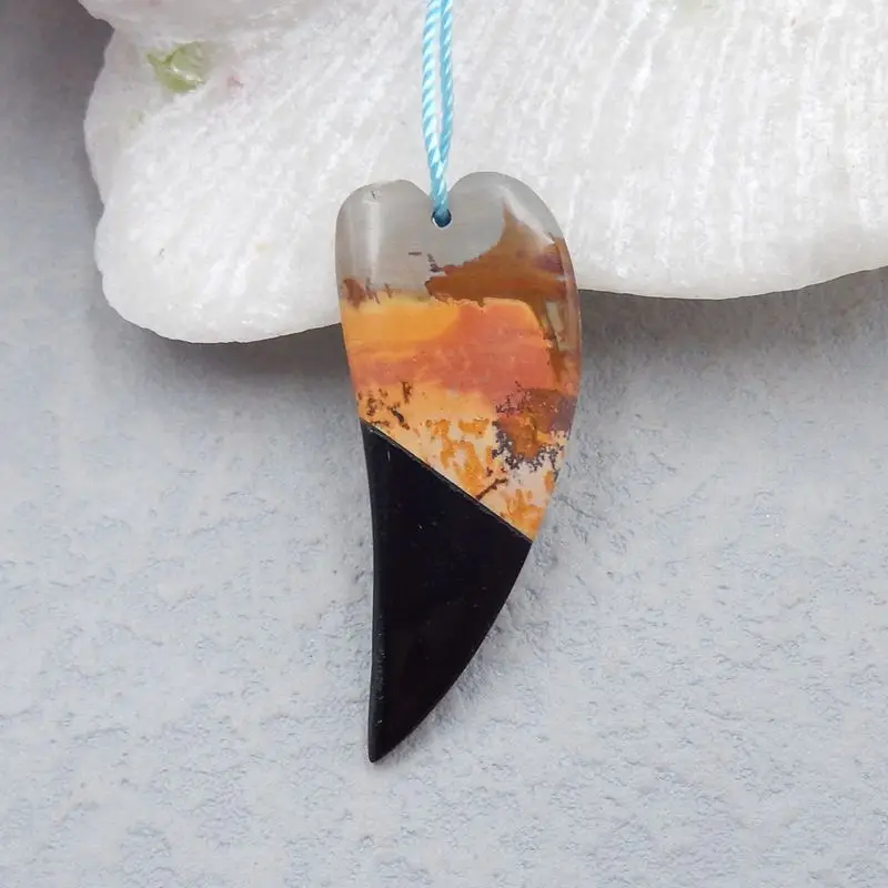 

Natural Stone Multi-Color Picasso Jasper And Obsidian Pendant Bead 38x15x4mm 4g