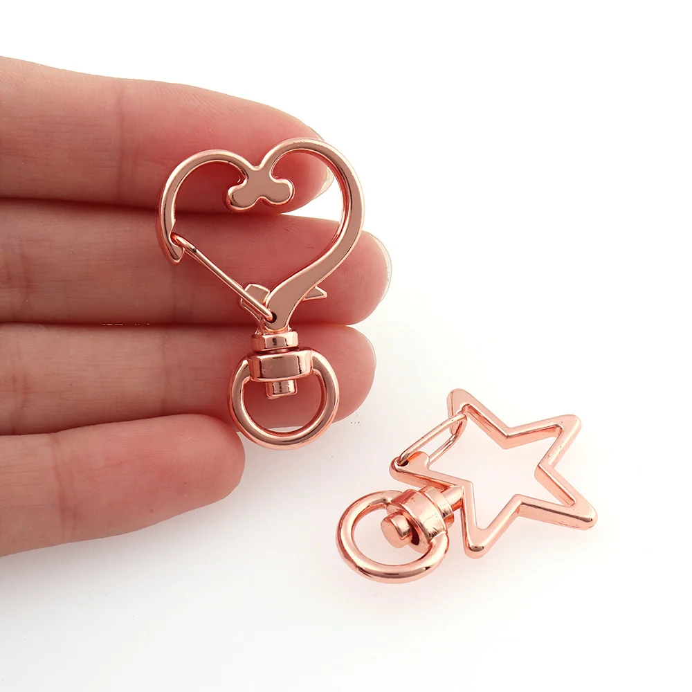 20pcs Rose gold Matel Snap Hooks Rotary Swivel Trigger Clips Heart Star Shape 9mm for Handbag Gifts Decorative Accessories DIY