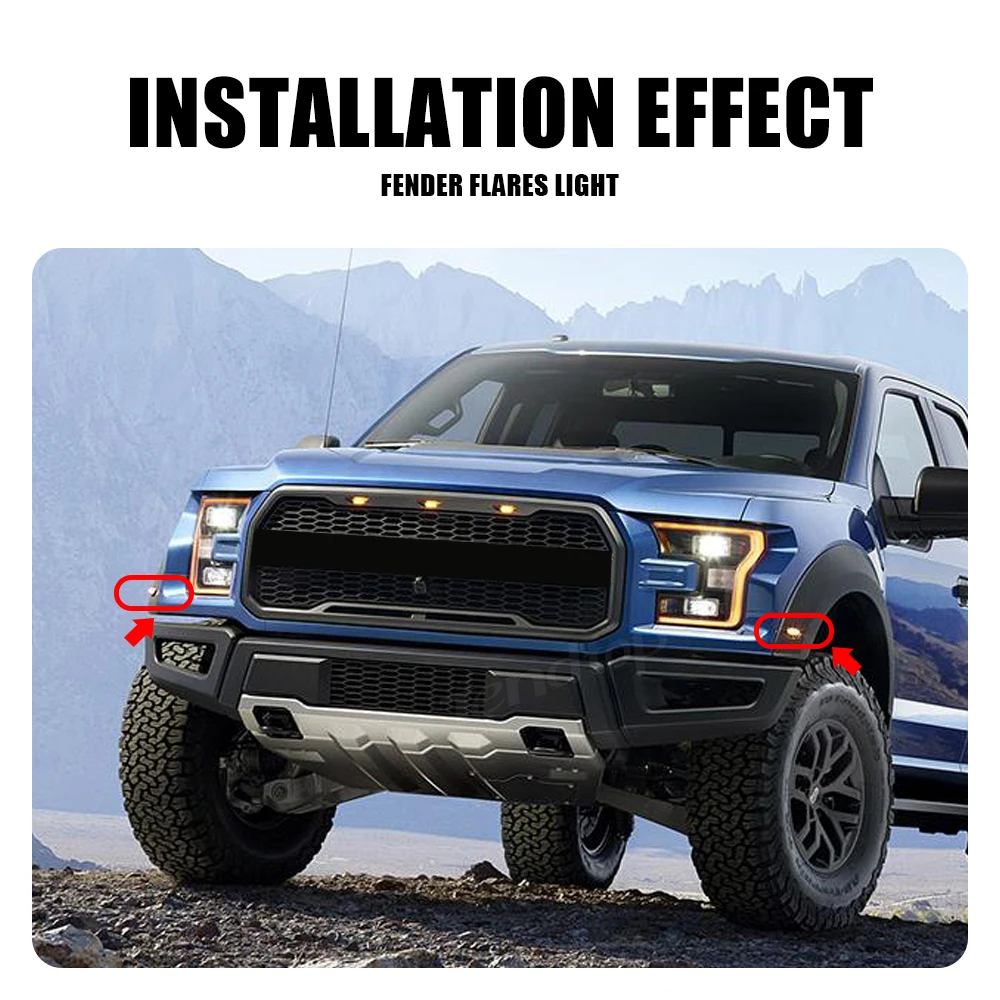 4PCS LED Grille Lights and Side Marker Lamps Decorative Lights For Ford F-150 Raptor 2017 2018 2019 Lamp ABS Plastic