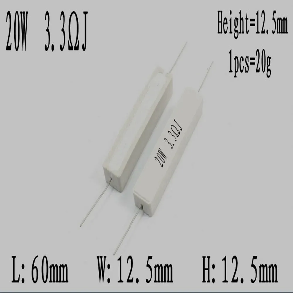 10Pcs 20W 5% Cement Resistor Power Resistance 0.1~10K 1R 2R 3R 4R 5R 6.8R 8R 0.1R 4.7R 330R 510R 68R 10R 100 1K 1.5K 2K 10K ohm – Detail 10