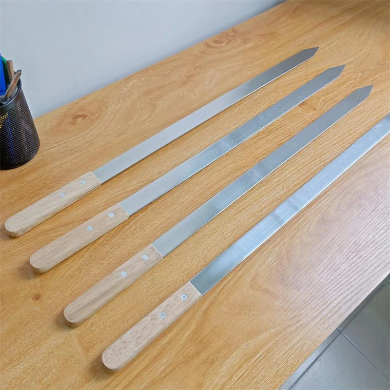 2-8pcs 23.5\'\' Large Stainless Steel BBQ Skewers Oak Wood Barbecue Grill Forks Long Handle Flat Kebab Skewer BBQ Accessories Tool