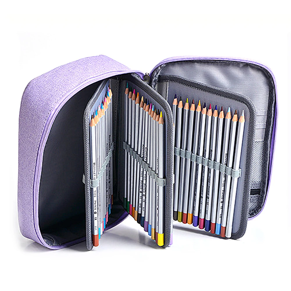 大型ポリエステル収納ポーチ,72穴,ジッパー付き,文房具,学校用,学用品