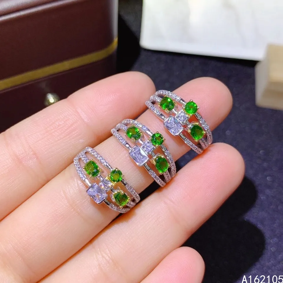 

925 pure silver Chinese style natural diopside women's luxury fashion two color adjustable gem ring fine jewelry support detecti