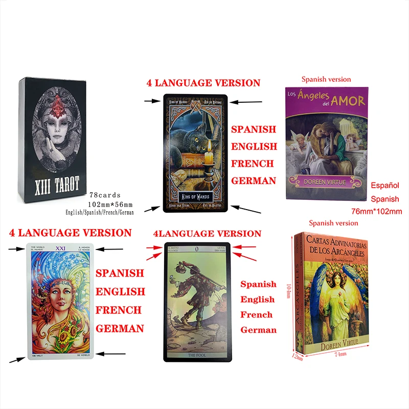 Tarot Cards.Spanish French German  Language Tarot English Tarot. Tarot Deck 78 Cards for Beginners