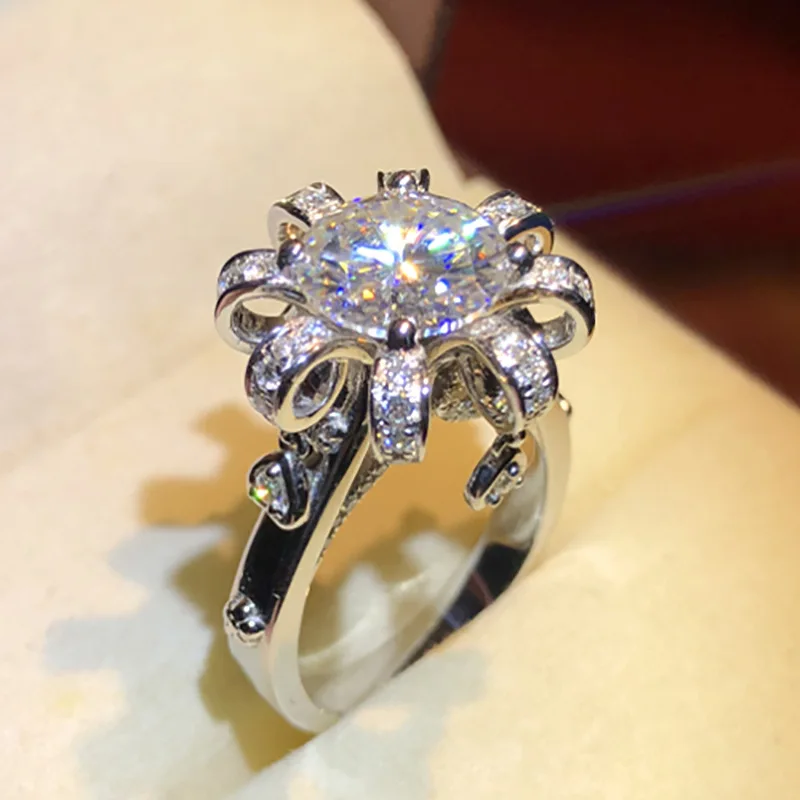 Elegant Flower Crown 1ct Lab Diamond Ring 925 sterling silver Bijou Engagement Wedding band Rings for Women Bridal Party Jewelry 3