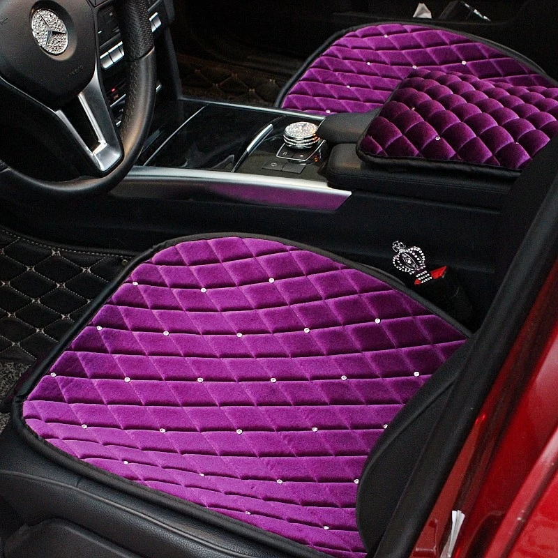 Winter Diamond Plush Universal Car Seat Cover Rhinestone Auto Seat Cushion Velvet Front Back Seat Protector Mat Car Accessories