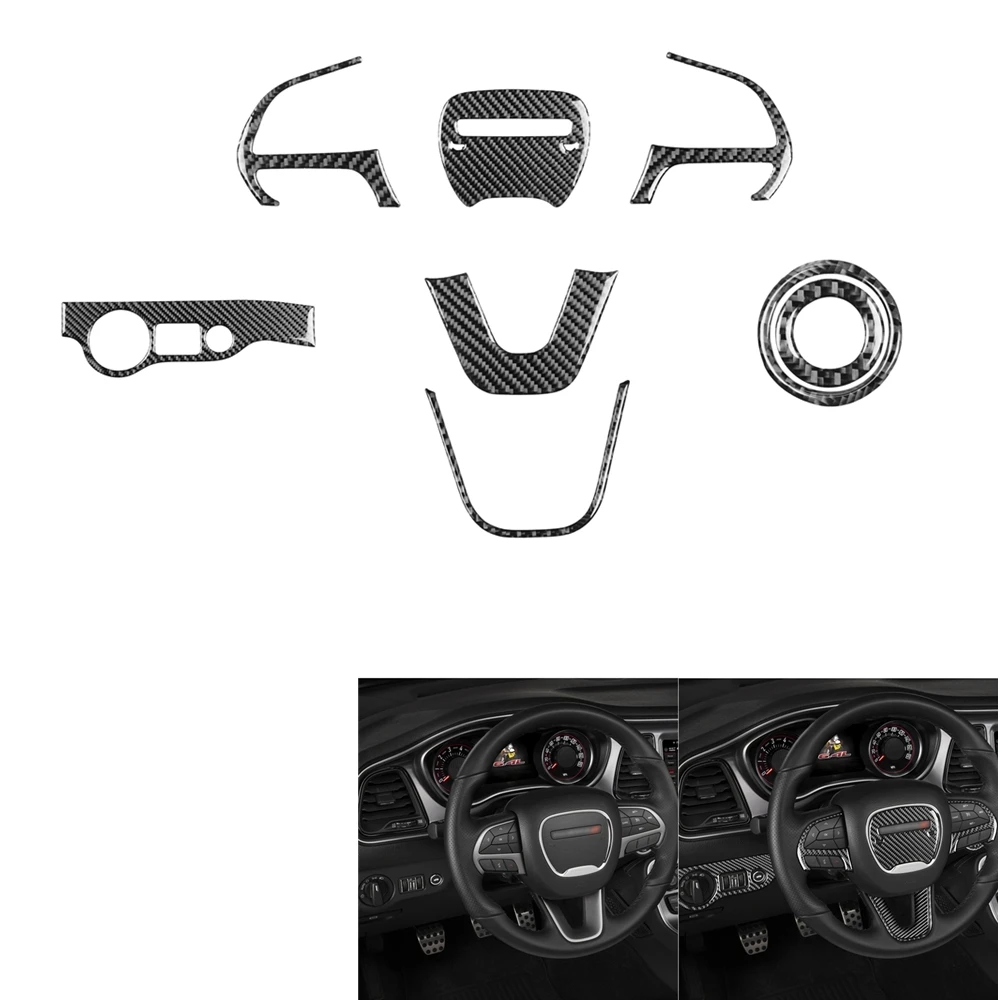 

Steering Wheel Panel Cover Trim Kit For Dodge Challenger 2015-2023 Carbon Fiber Car Interior Switch Button Control Frame Sticker