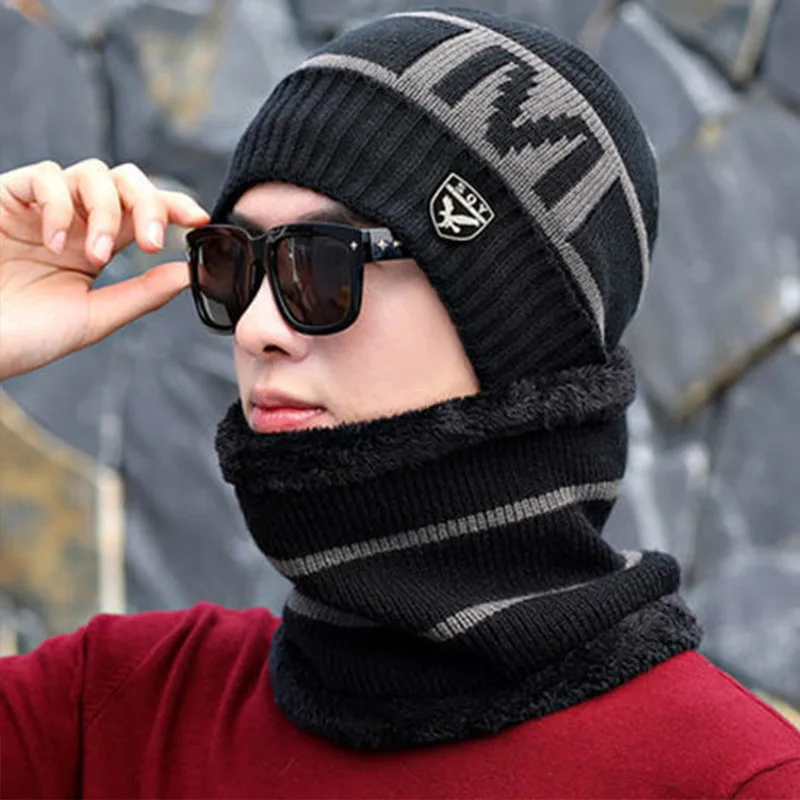 2PCS/Hat Collar Which Both Men And Women Knitting Hat Add Wool Warm Wool Winter Cycling Ear Muffs Cap