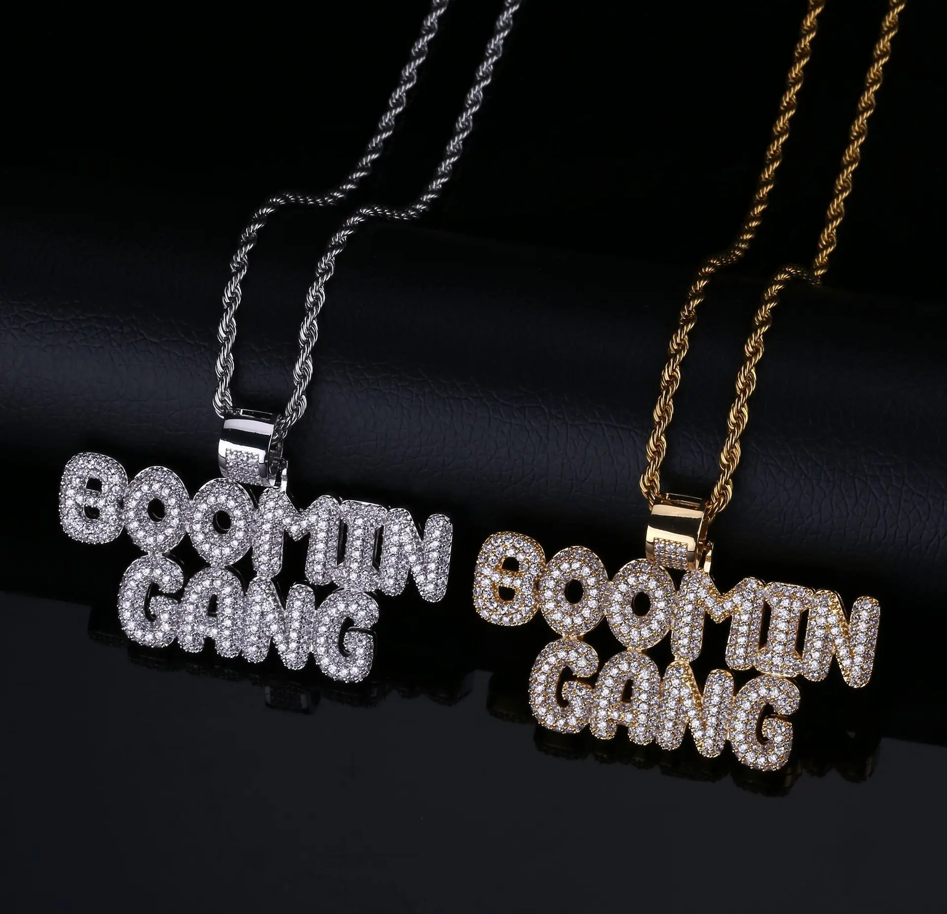 

Personalized tide brand BOOMIN GANG large pendant micro inlaid zircon double row alphabet necklace jewelry custom accessories