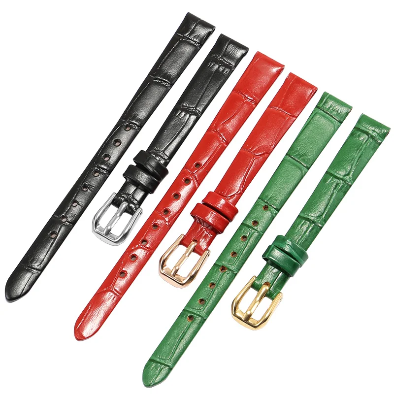 Small Size Genuine Leather Strap Black Red Green  Replacement Tissot Dw Ck Lady\'s Cow Leather Watch Chain 6mm 8mm 10mm