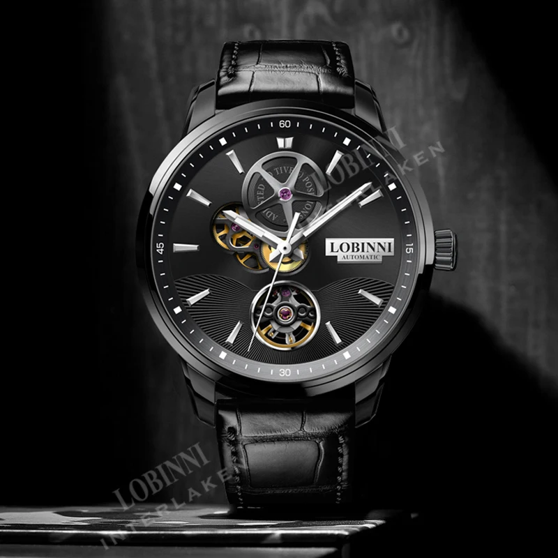 LOBINNI แบรนด์หรูใหม่แฟชั่น Mens นาฬิกาสายหนังกันน้ํา Casual นาฬิกากลไกอัตโนมัติ Relogio Masculino