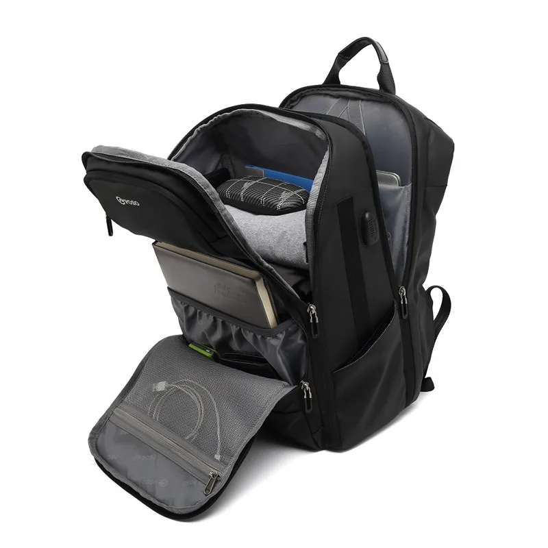 POSO-mochila de gran capacidad para ordenador portátil, morral de negocios resistente al agua con USB de 17,3 pulgadas, mochila de viaje para