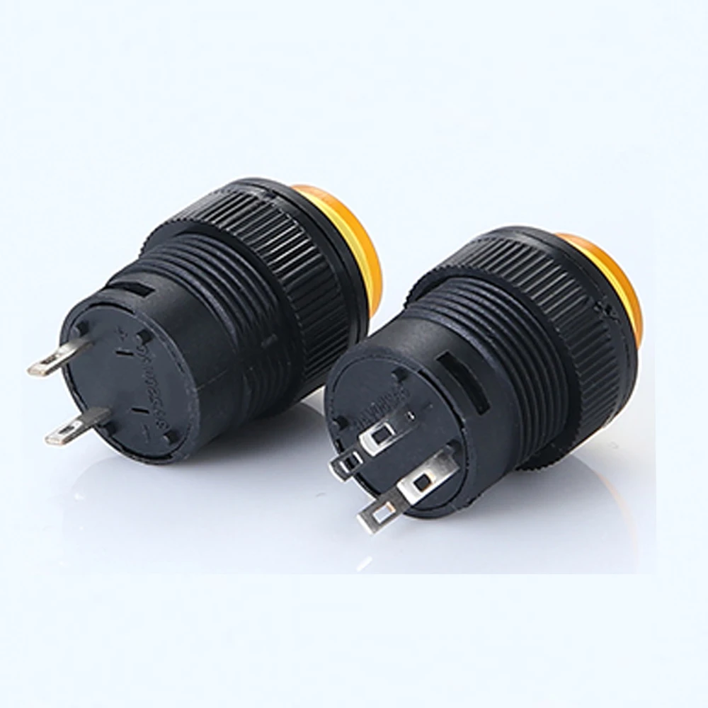 Auto-Lock Trava Interruptor de Botão Momentary, 5 Cor LED Lighting, 4Pin, R16-503 AD, R16-503 BD, 16mm, 5Pcs