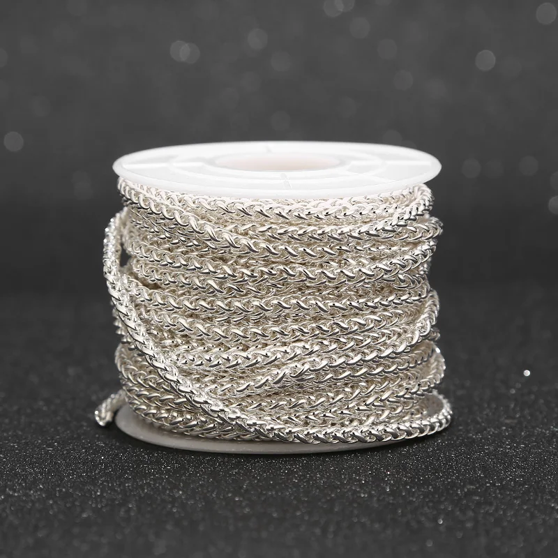 1 Meter Stainless Steel Silver Plated Wheat Chain 3mm Width Twisted Rope  for Men Women Bracelet Necklace Jewelry Making