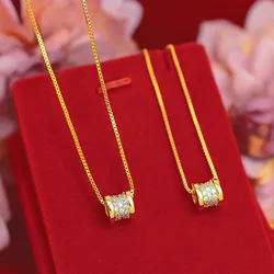Pure 999 Gold Necklace Pendant for Women with Diamond Fine Jewelry Real Solid 24K Gold Micro Inlaid Passepartout Necklace Gifts