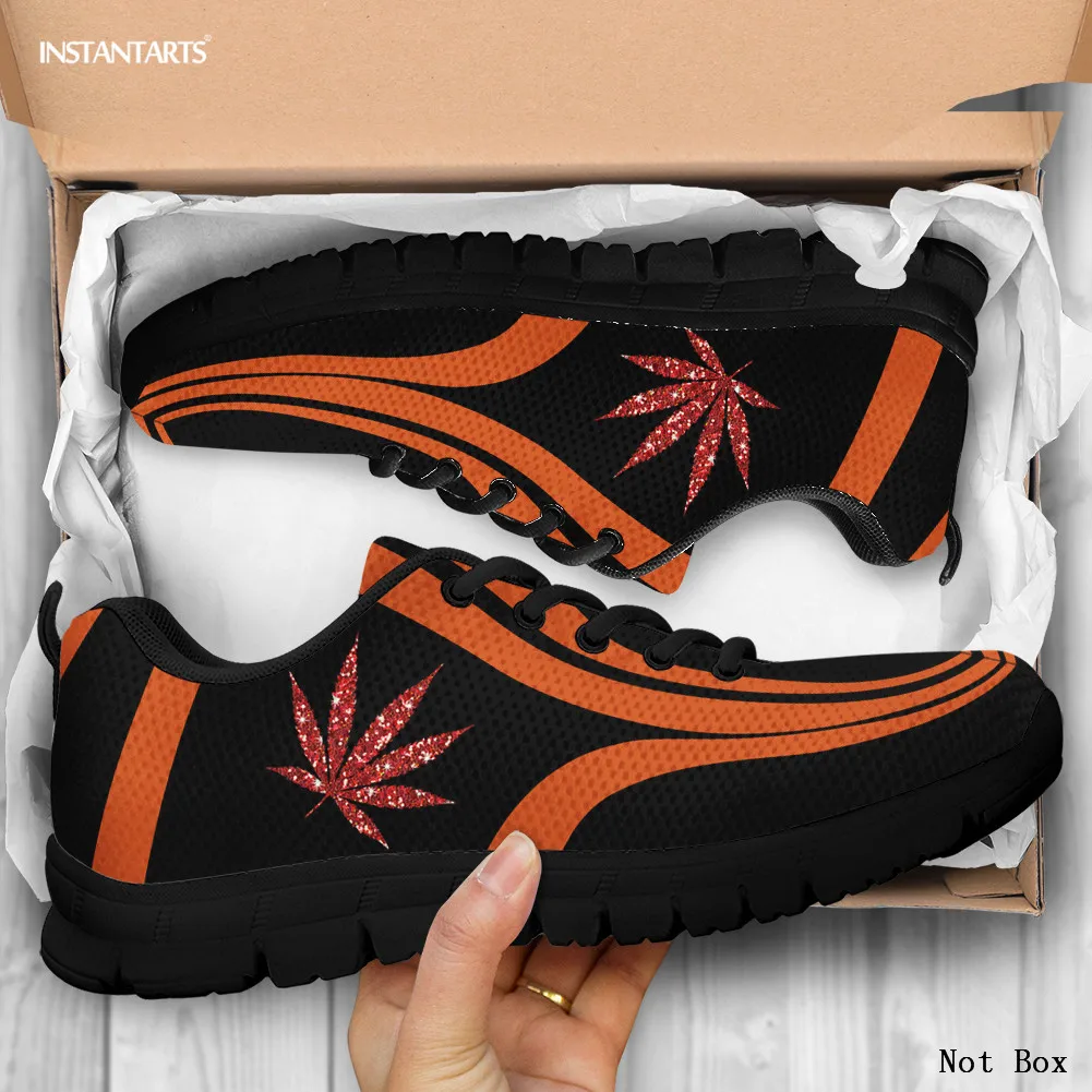 2025 Weed Leaves Stripes Pattern Women's Shoes for All Season Girls Footwear Mesh Sneakers Lace Up Breathable Woman Flats Shoe