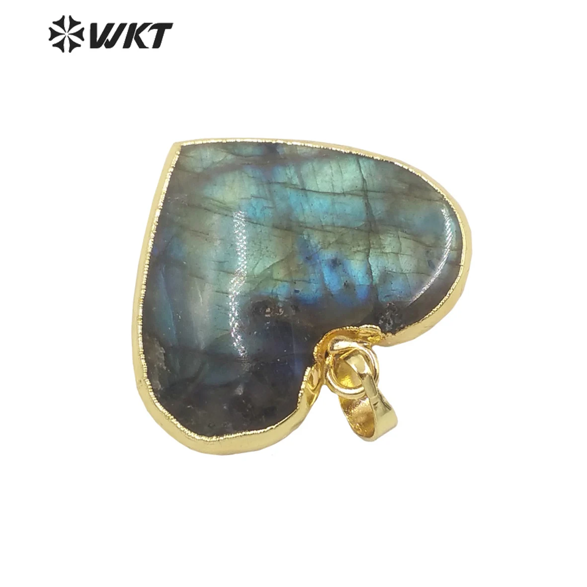 

WT-P1726 Amazing New Arrival Natural Flash Shinning Labradorite Heart Shape Pendant Gold Plated Stone Jewelry For Necklace DIY
