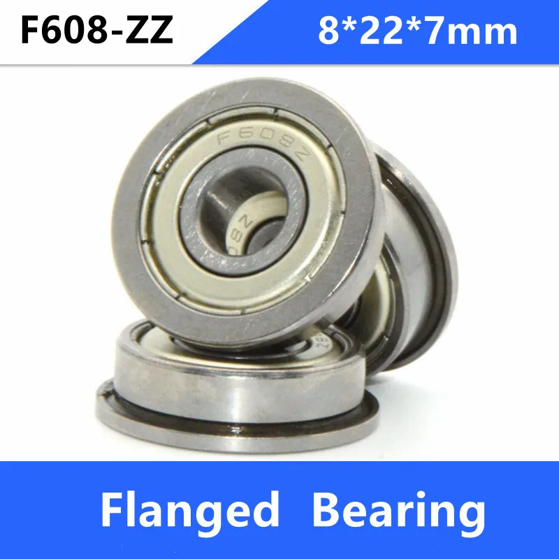 

200pcs/lot 8x22x7mm F608ZZ F608Z F608 Z ZZ F608-ZZ Metal cover Miniature Flanged Deep Groove Ball Bearing 8*22*7mm