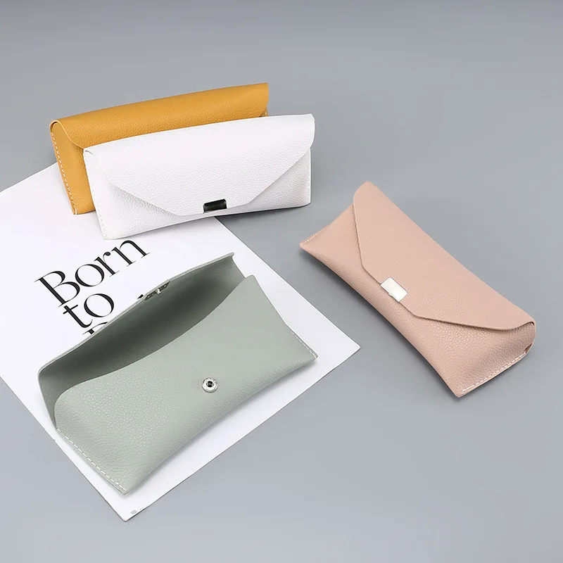New Style Sunglasses Glasses Case Square Buckle Leather Case Lychee Pattern Soft Bag Fashion Portable PU Glasses Case Men  Women