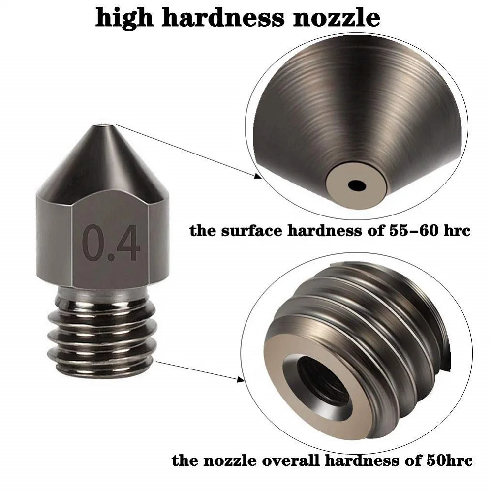 1/2/3 pces bocal de aço endurecido 0.4mm impressora 3d mk8 bocais ferramenta resistente ao desgaste de alta temperatura para makerbot creality ender 3