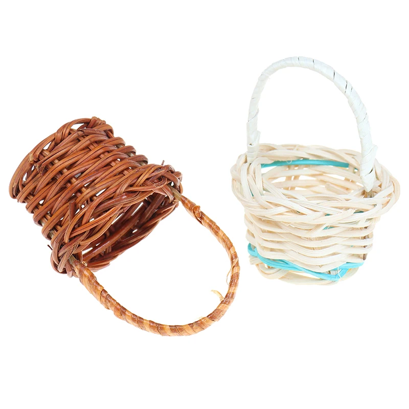 Mini Rattan Weaving Storage Basket Fruit Rattan Storage Box For Cosmetics Tea Picnic Basket Organizer Dollhouse Furniture Toys