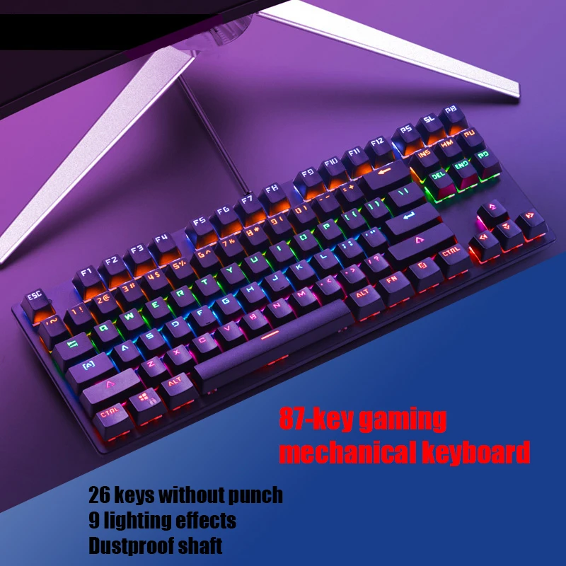 

87-Key Gaming Mechanical Keyboard Blue Axis Wired USB Connection Backlit LED Lighting Support Win7/Win8/Win10 and IOS System