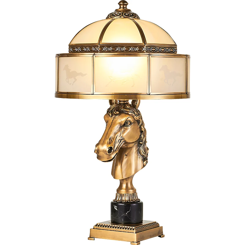 European-Style Copper Horsehead Desk Lamp Eight Horses High-End Elegant Bold High-Grade Living Room Study Table Lamp