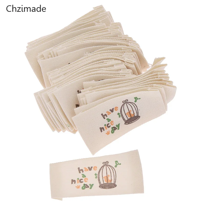 Lychee Life 50Pcs/lot Washable Cloth Woven Labels Cartoon Music Birdcage Sewing Tag Labels For DIY Colthes Materials