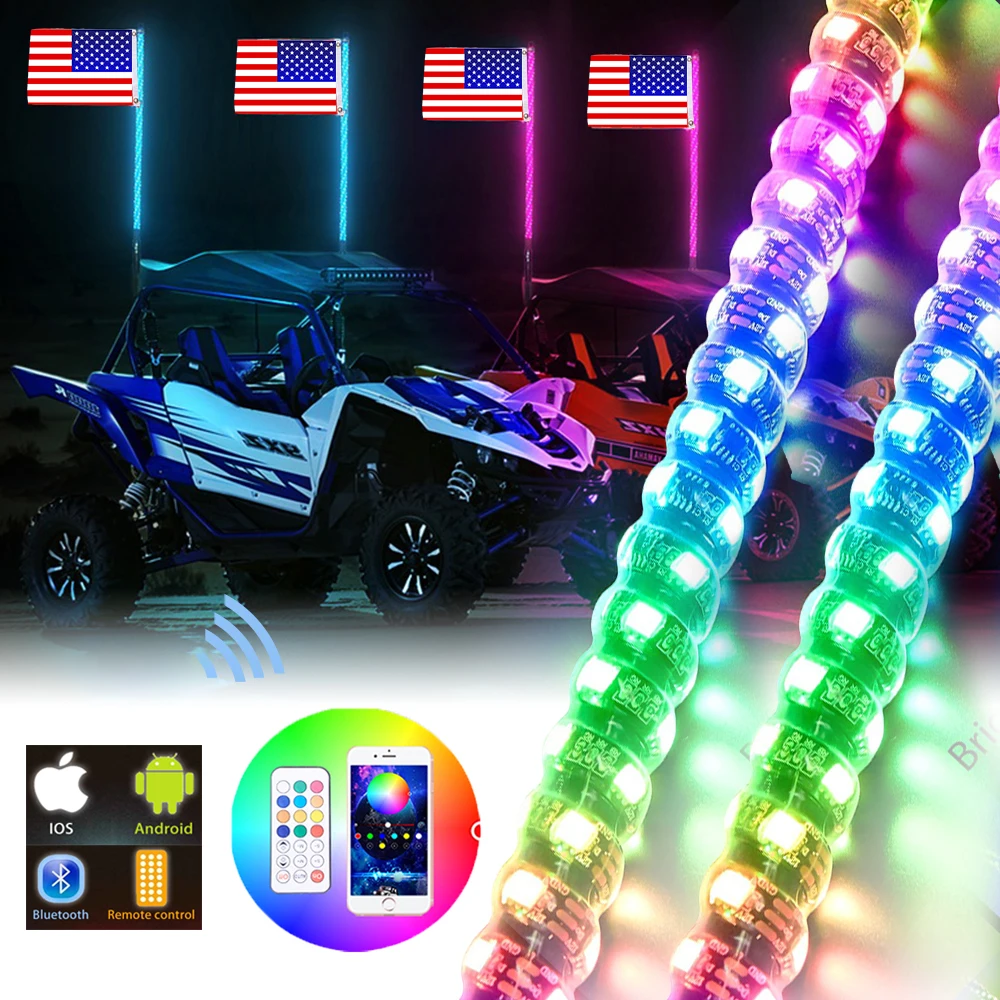 3/4/5FT LED Whip Light RGB Waterproof Multi-Color Flagpole Lamp Bowlight for Offroad Sand Rails/Buggies, SxS, ATV/UTV,RZR,Trucks