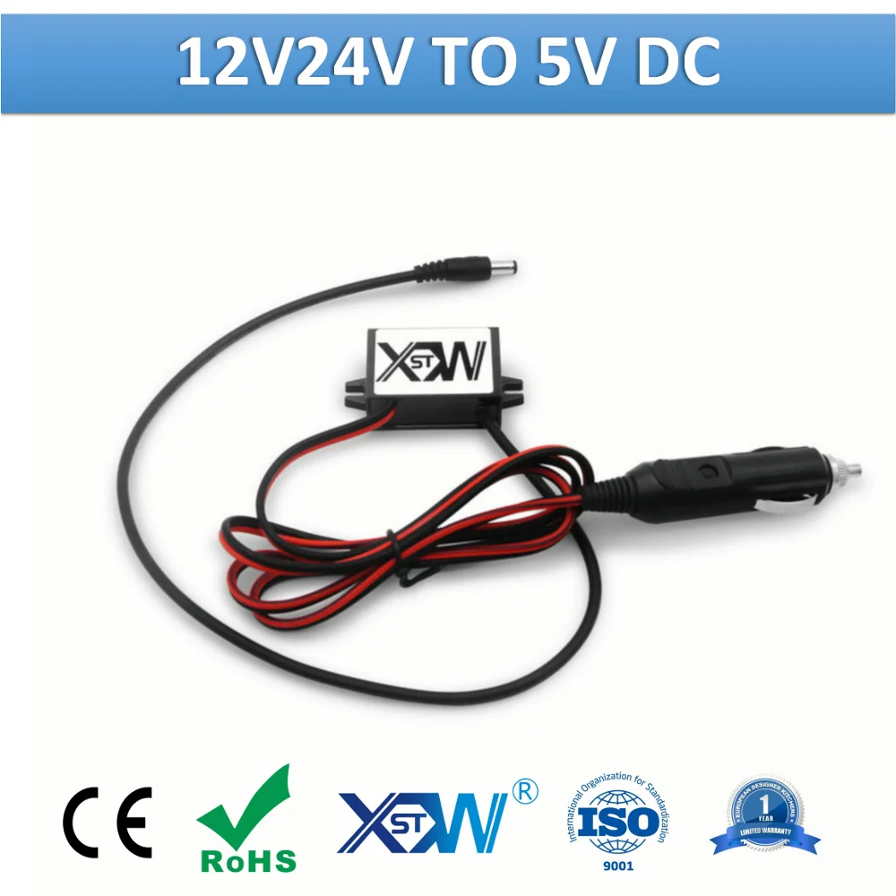 12V 24V to 5V Car Charger 1A 2A 3A 5A DC to DC Step Down Converter Plastic Shell Waterproof With DC Jack Cigar Lighter