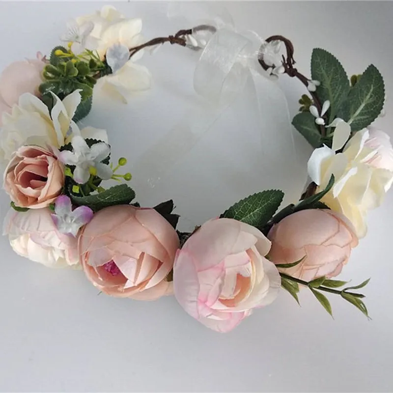 พวงหรีดดอกไม้ประดิษฐ์ เครื่องประดับผมผู้หญิง สำหรับงานแต่งงาน ที่คาดผมดอกไม้สไตล์โบฮีเมียน ปรับขนาดได้ สำหรับงานเทศกาล