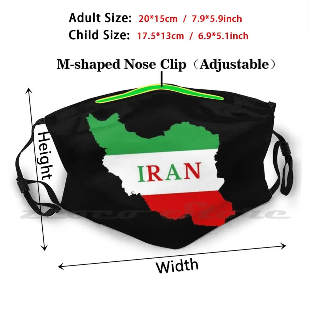 Iran Flag Map Custom Pattern Washable Filter Pm2.5 Adult Kids Mask Iran Iran Love Iranian Heart Iranian Flag Iranian Love