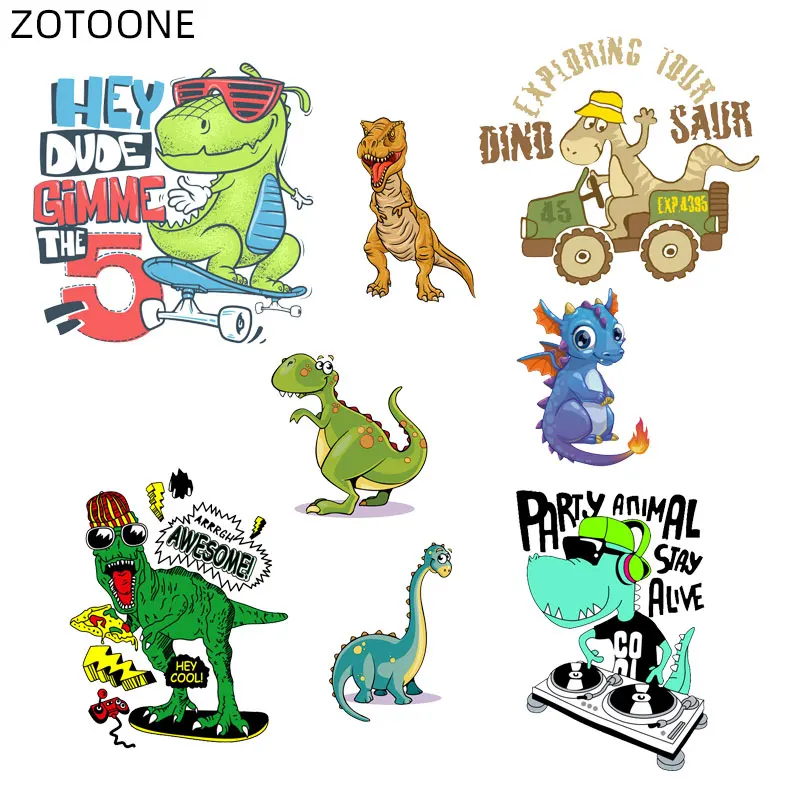 ZOTOONE Cute Dinosaur Pathes for Clothing Heat Transfers Iron on Transfer Print Animal on T-shirt Dresses Washable Stickers E