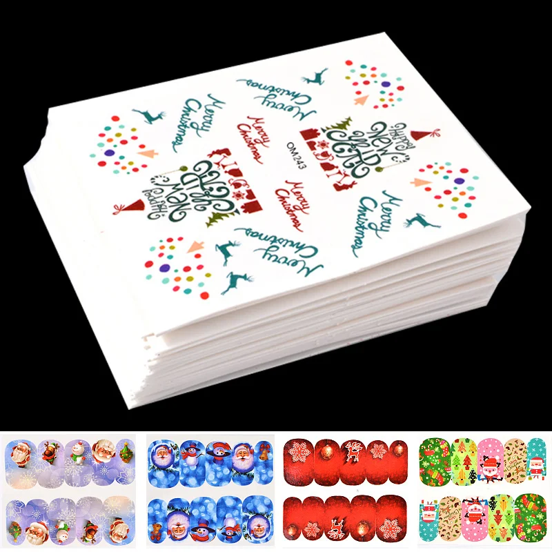 45 Sheets Christmas Nail Stickers Santa Claus Snowflake Jingle Bells Water Transfer Decals Nail Art Xmas New Year Decorations