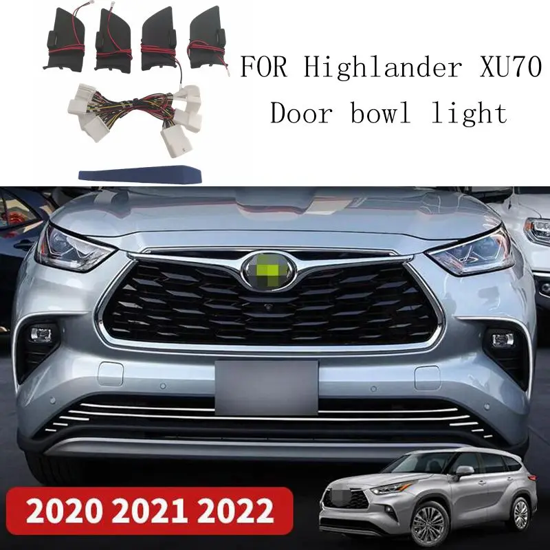 For Toyota Highlander 2021 2022 Door Bowl Armrest Atmosphere Light Interior LED Blue Door Bowl Handle Frame Light