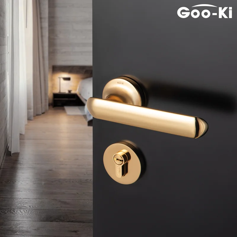 Goo-Ki American Style Gold Door Lock Handle Anti-theft Modern Furniture Gate for Home Security Interior Lock Set Door Hardware