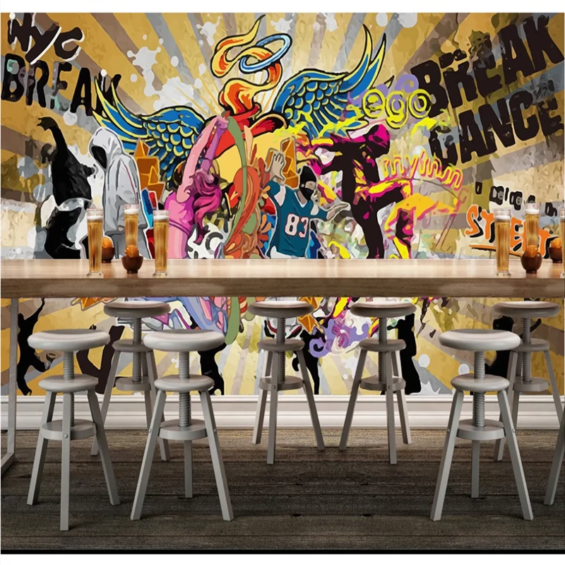 Custom 3D/5D/8D wallpaper mural hip-hop hip-hop street graffiti personality music bar dance background interior decoration